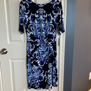 Blue Floral-Pattern Midi Dress in Navy & Sky - Size 10